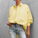 Spot Spring 2025 New Women's Fashion Temperament Lapel Loose Long Sleeve Striped