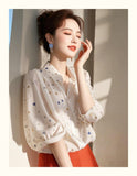 Light Luxury Loose Half-Sleeved Polo Collar Shirt Female Design Sense Of Small Spring And Autumn Single Special To Super Good-Looking