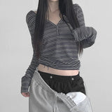 Style Stripe Buckle V-Neck Knitted Knitting Top In Autumn And Winter Casual Bottom With Long-Sleeved