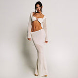 New Tethered Long-Sleeved Ass Casual Knitted Long Dress Set Beach Burqa