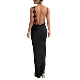 Zingj Summer Satin Temperament Condole Back Sexy Slim Evening Dress