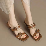 New Square Head Woven Slope And Slippers Women's Summer Fashion Wear High-Hee Women's Cool