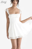 A Line White Dress Short Lace Holiday Club Party Dresses Casual Mini Sweet Back Lace Up Birthday Dresses for Women