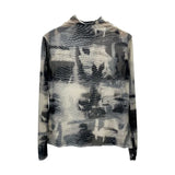 Shooting Wave Side Half-High Collar Net Yarn Dyed Long Sleeve Thin Inside The Bottom Shirt Autumn And Winter Folded T-Shirt