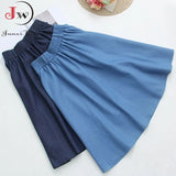 Women Casual Jeans Skirt Summer Korean Preppy Style Students A-Line High Waist Solid Color Midi Denim Skirt Faldas