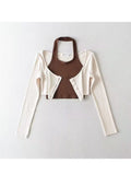 Women T-Shirts Y2k Two Piece Set Tee Top Harajuku Fashion Korean Vintage Sexy Long Sleeve Crop Top Funny T Shirts 2000s