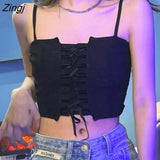 Women Bandage Crop Top Sexy Ladies Hot Skinny Solid Color Spaghetti Strap Trendy Female Clothing Thin Basic Inside