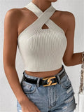Women's New Slim Slim Cross Hanging Neck Knitted Sweater Vest
