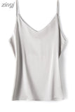 Silk Women Camis Tops Woman V-neck Satin Tank Tops Women Sleeveless Silk White Tops 3XL Sexy Satin Halter Top OL