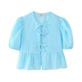 New Bubble Sleeve With Solid Color Short Top