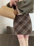 Zingj Woolen Skirt Female Autumn And Winter Vintage Plaid Skirt Tall Waist Show Thin A-Word Skirt Woolen Wrapped Hip Short