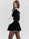 Black Long Sleeve Lace Flare Mini Dress- Outfit