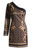 French Retro Court Dress 2025 New Heavy Industry Nail Beads Unilateral Sleeve Design Long-Sleeved Dress