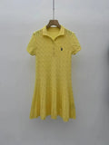 Short-Sleeved Knitted Dress Woman 2025 New College Style Polo Collar Slimming