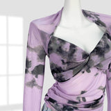 Zingj Purple Hot Girl Top Design Feeling Dizzy Dye V-Neck Long-Sleeve T-Shirt Female Summer Waist Show Thin Mesh Sunscreen