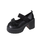 Jane Shoes Women 2025 Autumn And Winter New Thick-Soled Loose Cream Soles Coarse Leather Shoes Bow Single Shoes High