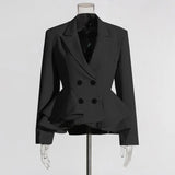 Style Temperament Elegant Small Suit 2025 Autumn New Fashion V Collar Splicing Lotus Leaf Design Coat