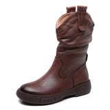 Boots Pile Boots Top Layer Of Kraft Mid-Sleet Boots Women Flat Bottom Soft Skin Autumn Winter Leather Martin Boots Horse Rider