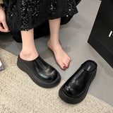 Version Of The Baotou Half Drag Woman 2025 Spring New Pine Cake Thick-Sed Muller Shoes Small Man To Increase The Lazy Cold