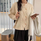 Zingj Spring New Korean Department Temperament Elegant Loose Sweater Coat Irregular Round Collar Twist Knitting Cardigan Female-Outfit