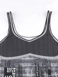 Contrast Letter Stripe Tank Top- Outfit