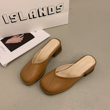Version Of Baotou Slippers Women Wear 2025 Autumn New Leather Fashion Half-Slippers Lazy Coarse Muller