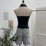 Shot With Chest Pad Hanging Neck Sling Vest Babes Design Pu Skin Tight Short Sleeveless Top Woman