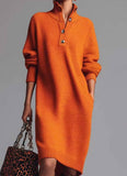 New Autumn Casual Button Collar Loose Straight Knitted Long Sweater
