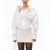 Zingj 2024 New Niche Design Irregular Cross Off-Shoulder Design Sense Long-Sleeved Shirt Women's Simple