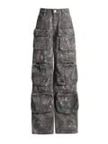 2025 New Personality Street Trend Camouflage Multi-Pocket Design Loose Type Low Waist Cargo