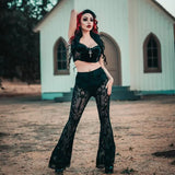 New Ins Bohemian Perspective Bell-Bottoms Women's 2023 Black Casual Long-Legged