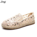 New Lace Mesh Crystal Butterfly Loafers Women Luxury Pearl Moccasins Ladies Summer Walking Shoes Fashion Ballet