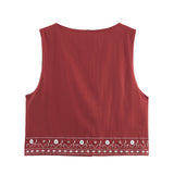 Women's Explosive Mirror Effect Decorative Embroidered Vest + Shorts