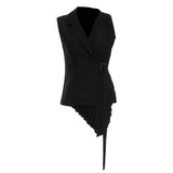 New Splicing Fold Design Irregular Hem Can Be Buckled Buckle Top Vest Coat Female