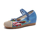 Zingj Not Include Shoe Box Single Shoes Inside The High Height Female Slope Heel High Heels Canvas Embroidered Cloth Shoes Women's Shoes Ethnic Flowers Build Buckle