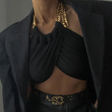 Zingj New Hot Style Sexy Metal Chain Decoration Hanging Neck Bottom Bottom Wrapped Chest Vest