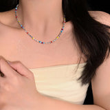 Galaxy Silver Pearl Necklace-Outfit