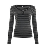 BM Style Babes V-Neck T-Shirt Women's Striped Three-Spring Short-Sleeved Slimmed Thread New