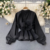 Zingj Shirt Female Design Sense Small Three-Dimensional Pressure Pleated Flounce Waist Show Thin Temperament Versatile