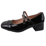 Retro Silver Single-Shoe Women's Coarse Heel 2025 Spring Square Head Light Word With Buckle College Style Mary Jane