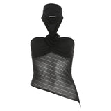 2024 Summer New Women's Wear Hanging Neck Bare Back Repair Body Mesh Perspective Irregular Small