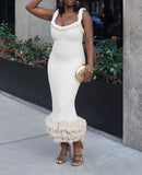 Autumn And Winter Hand-Woven Jasmine Rope Shoulder Strap Bag Hip Tuxedo Dress Tweed Long Dress