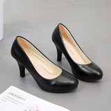 Spring And Autumn New Fashion Korean Version Of The Round Head Solid Color Velvet High Heel OL Professional Work Shoes Women's Leather Single