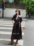 Xixi 2025 Autumn New White Label Simple With Long-Sleeved Leather Coat Loose With Wind Coat