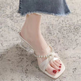 Women 2025 Summer New Season Transparent Sandals With Coarse And Beaded Outside Wearing Square Cool