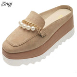 ladies flip comfortable rubber platform shoes ladies casual round toe flat loafers flat autumn suede women's