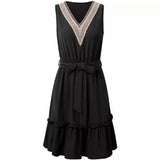 New Women's Wear 2025 Fashion Fresh Air Pure Color V-Neck Sleeveless Lace Waist