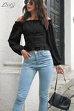 Color Off Shoulder Women Blouse Spring Summer Lantern Long Sleeve Bandage Shirts Tops and