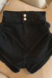 Sexy Shirring Slim Denim Shorts Women Fashion Korean High Waist Casual Shorts Summer Button All Match Harajuku Shorts