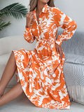Shooting 2025 Spring And Summer Leisure Flowers Long Sleeve Shirt Skirt Lotus Leafy Dress Women's
